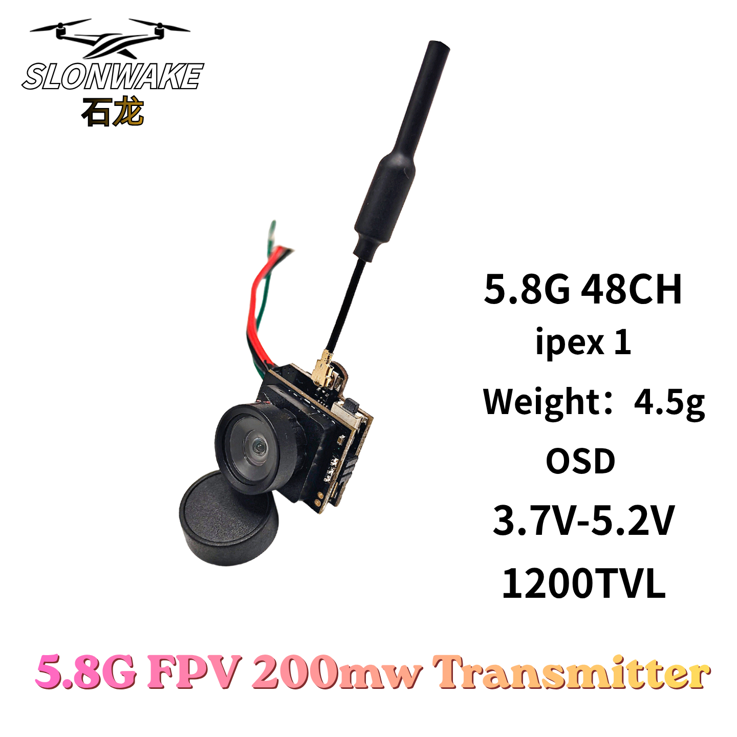 Slonwake 5.8G 48CH 200mW FPV D - Drone Transmitter reseña y precio